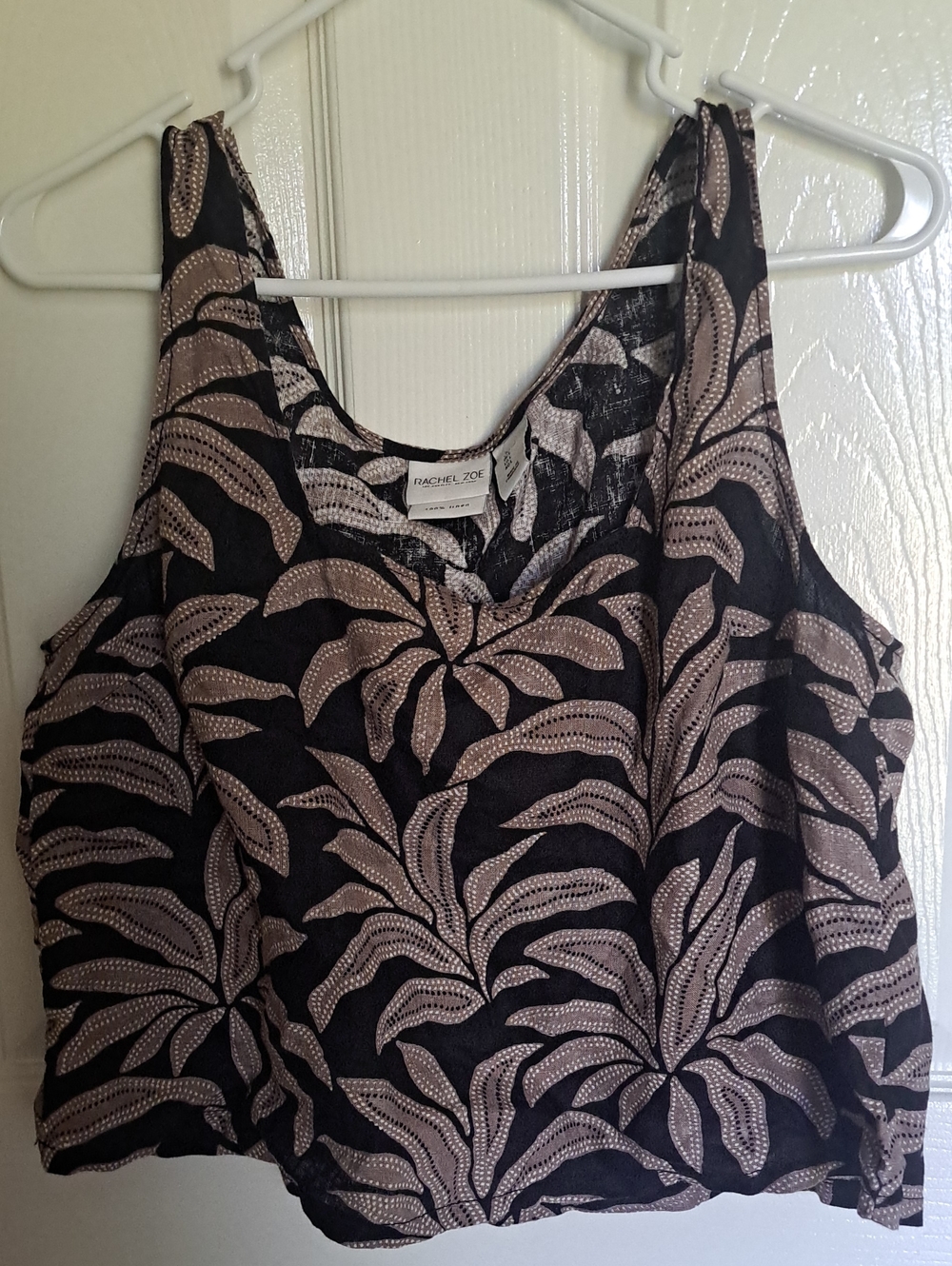 Rachel Zoe Black and Taupe Leaf-Print Sleeveless Crop Camisole